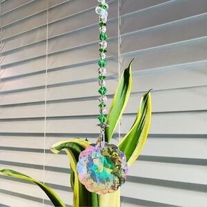 Crystal Suncatcher with Green Beads